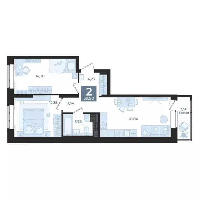 2-к кв. Свердловская область, Екатеринбург Уктус жилрайон,  (59.9 м) - Фото 1