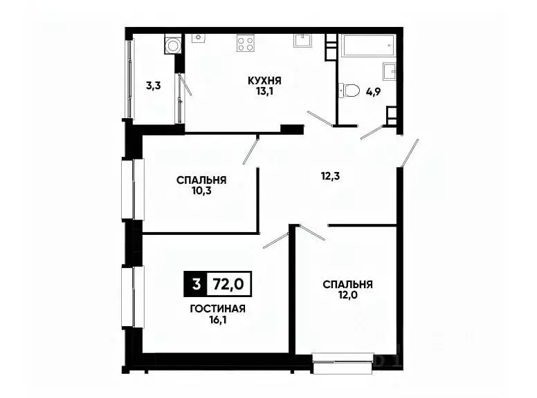 3-к кв. Ставропольский край, Ставрополь ул. Андрея Голуба, 14к3 (72.0 ... - Фото 0