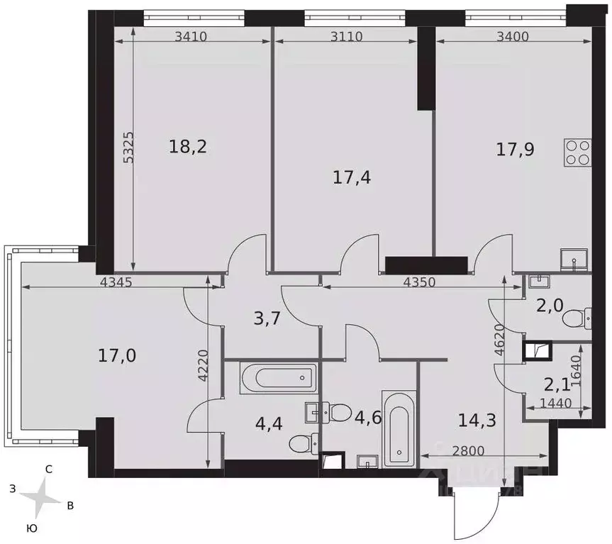 3-к кв. Москва ул. Академика Волгина, 2К1 (101.6 м) - Фото 1