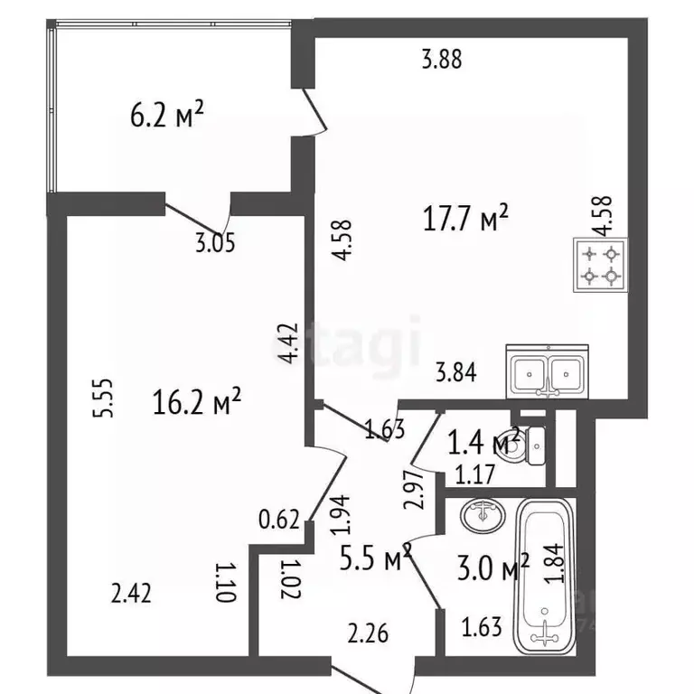 1-к кв. Санкт-Петербург ул. Типанова, 25к1 (43.5 м) - Фото 2