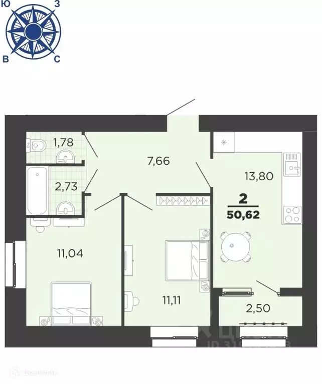 2-к кв. Рязанская область, Рязань ул. Семчинская, 11к2 (50.62 м) - Фото 0