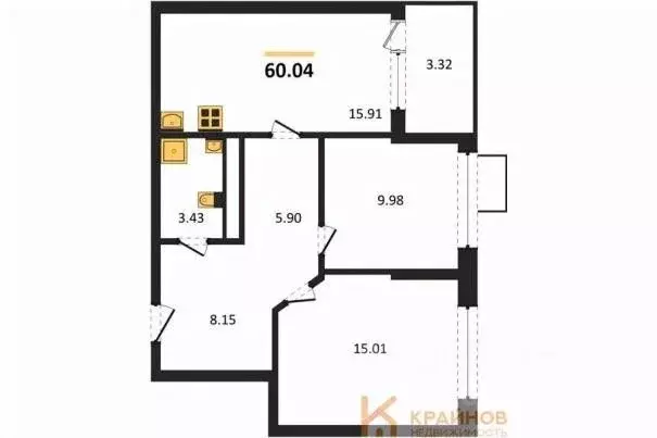 2-к кв. Воронежская область, Воронеж наб. Чуева, 7 (60.04 м) - Фото 0