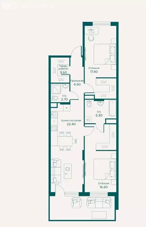 2-комнатная квартира: село Перхушково, микрорайон Равновесие, 10 (72.4 ... - Фото 1