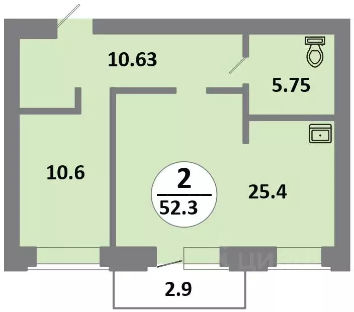 2-к кв. Красноярский край, Красноярск Соколовская ул., 52 (53.3 м) - Фото 0