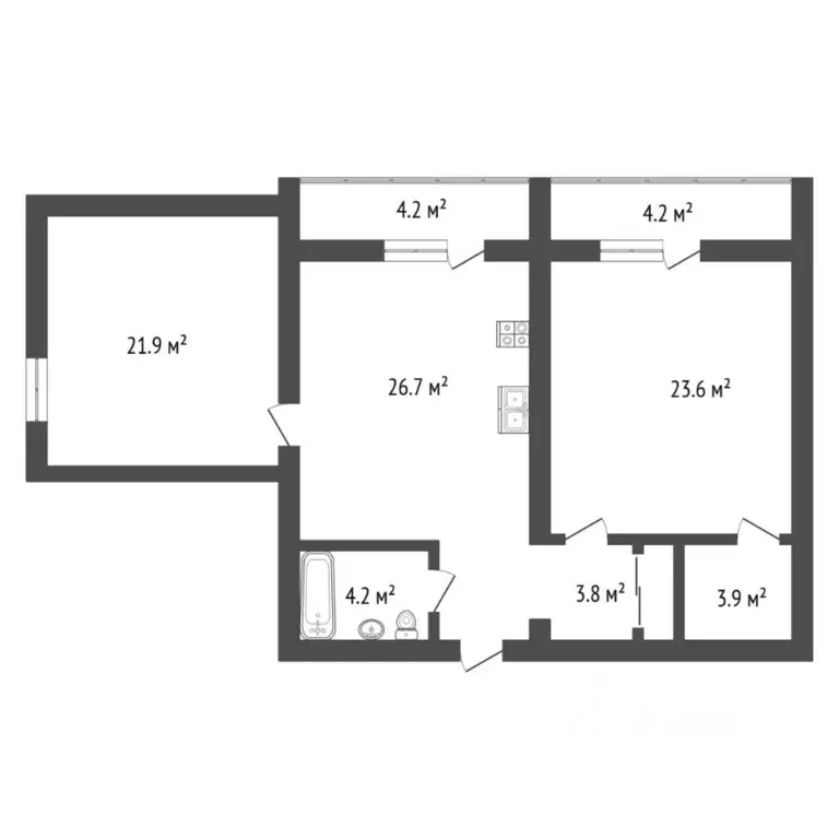 2-к кв. Тюменская область, Тюмень Институтская ул., 2А (84.2 м) - Фото 2