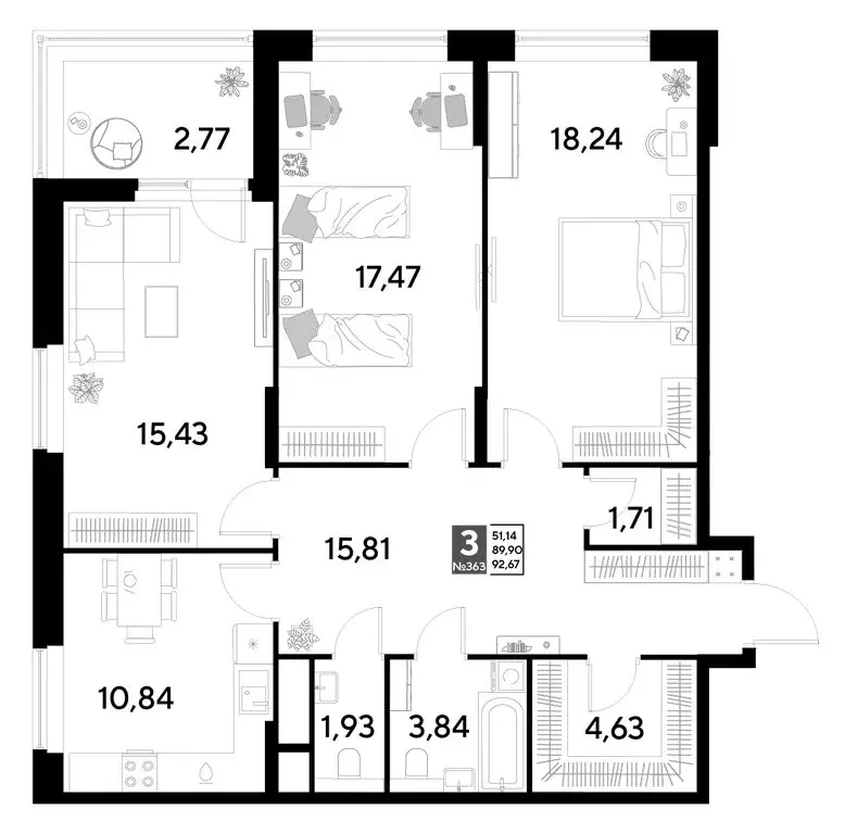 3-комнатная квартира: Реутов, 3-й микрорайон, ЖК Эво, к4 (92.67 м) - Фото 0