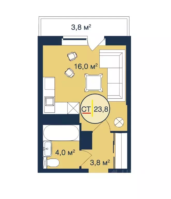 1-к кв. Тюменская область, Тюмень Таежная ул., 2 (23.8 м) - Фото 0