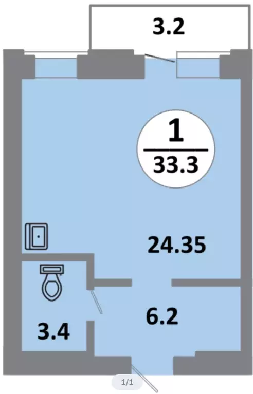Продаётся квартира-студия, 33.3 м - Фото 0