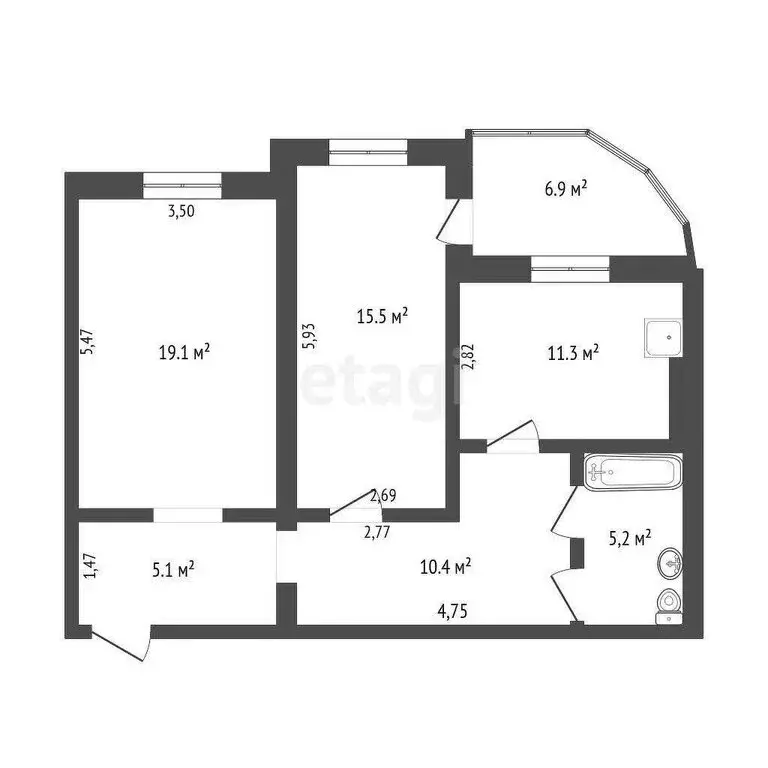 2-комнатная квартира: Тюмень, Пролетарская улица, 109 (66.8 м) - Фото 0