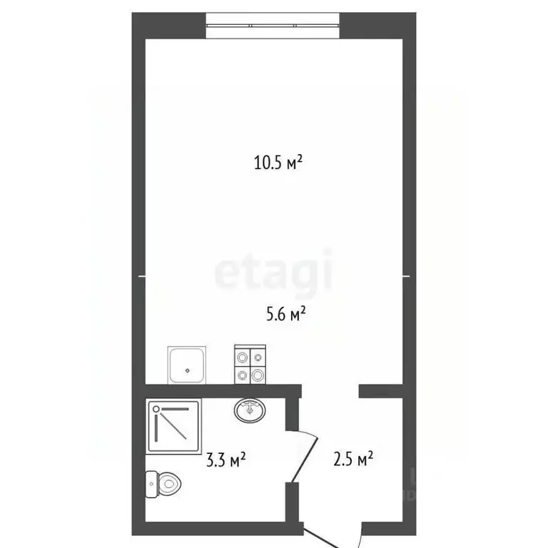 Студия Тюменская область, Тюмень Полевая ул., 117к8 (21.6 м) - Фото 2