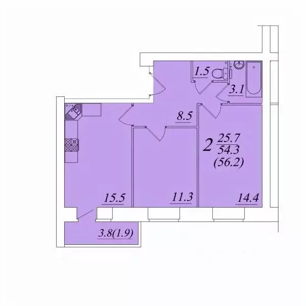 2-к кв. Вологодская область, Вологда ул. Новаторов (56.2 м) - Фото 1