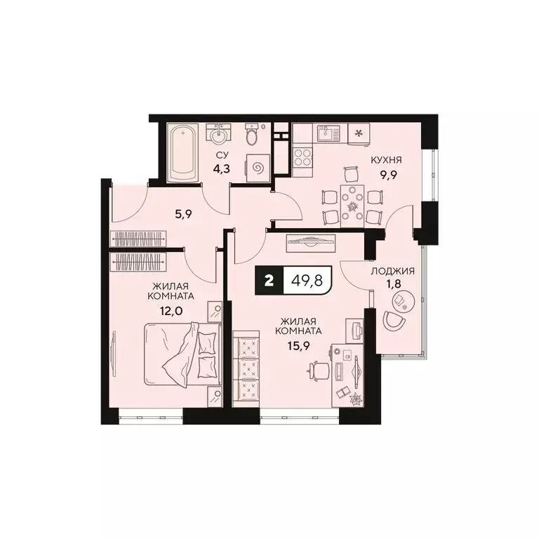 2-комнатная квартира: Анапа, Анапское шоссе, 18к2 (49.8 м) - Фото 0