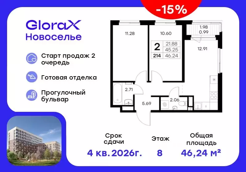 2-к кв. Ленинградская область, Ломоносовский район, Аннинское ... - Фото 1