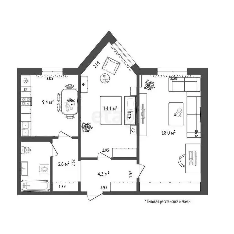 2-комнатная квартира: Тюмень, улица Малыгина, 82 (53.5 м) - Фото 0