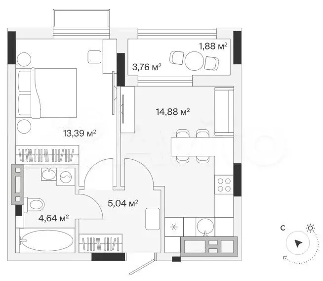 1-к. квартира, 40,1 м, 7/7 эт. - Фото 1