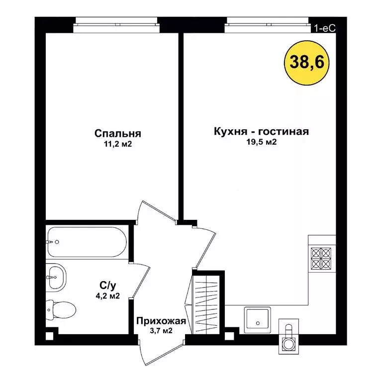 1-комнатная квартира: Астрахань, 1-я Воскресенская улица, 2 (38.6 м) - Фото 0