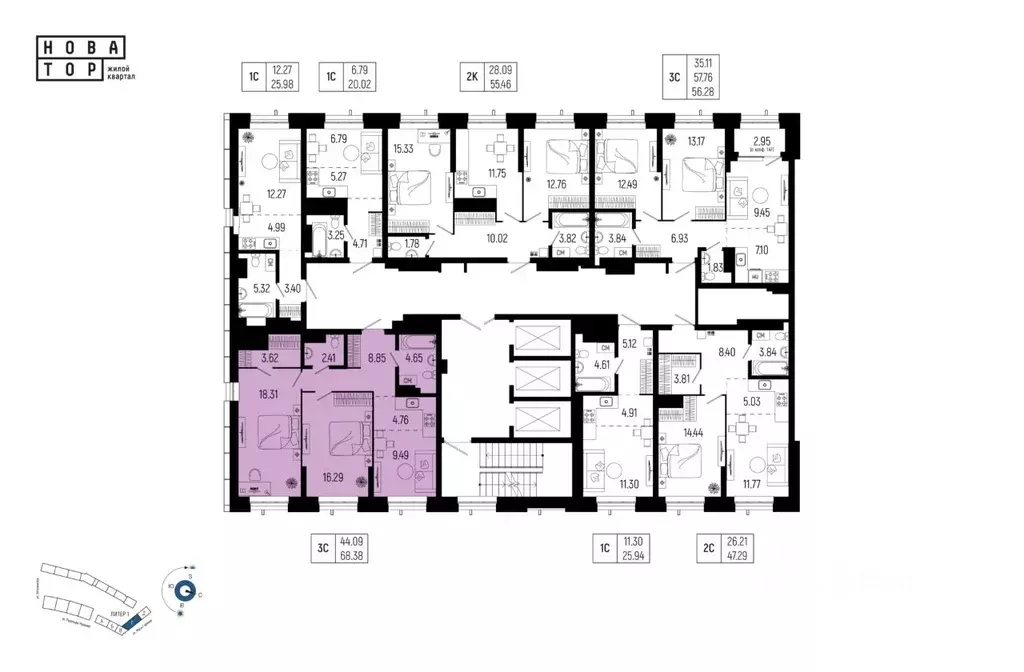 3-к кв. Башкортостан, Уфа Глумилино-1 мкр, Новатор жилой комплекс ... - Фото 1
