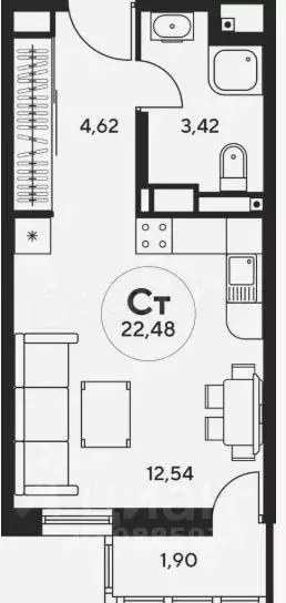 Студия Ростовская область, Ростов-на-Дону ул. Нансена, 109 (22.0 м) - Фото 2