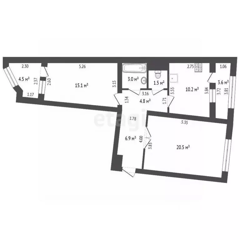2-к кв. Ханты-Мансийский АО, Ханты-Мансийск ул. Энгельса, 3 (62.0 м) - Фото 2