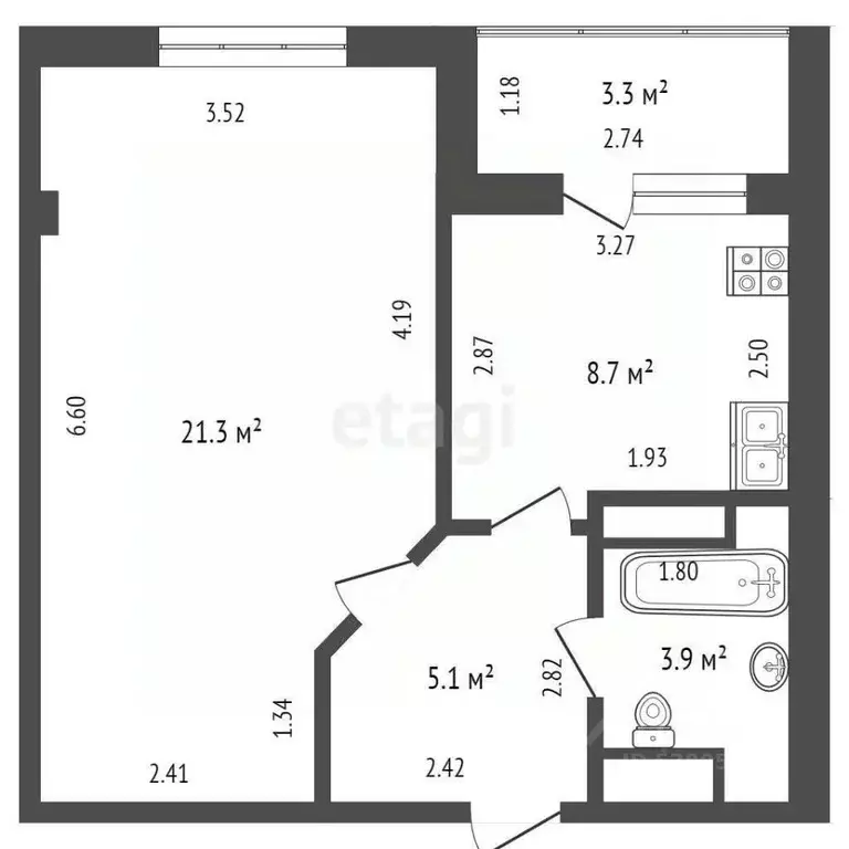 1-к кв. Ростовская область, Ростов-на-Дону Извилистая ул., 21 (39.0 м) - Фото 1