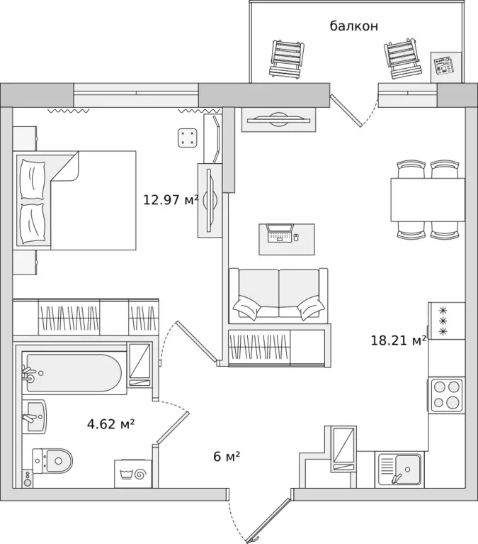 1-к квартира, 46.5 м - Фото 0