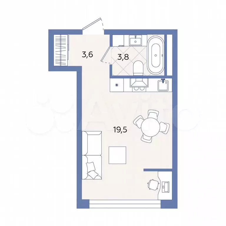 Квартира-студия, 27,2 м, 3/9 эт. - Фото 0