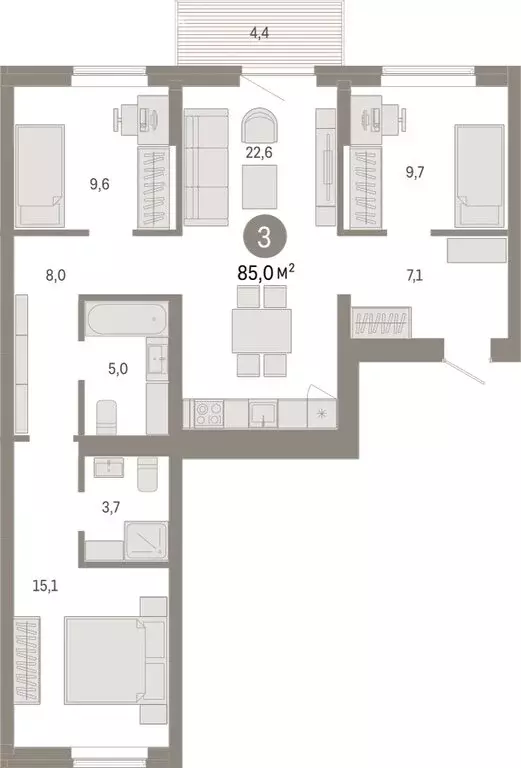 3-комнатная квартира: Омск, Кировский округ (85.03 м) - Фото 1