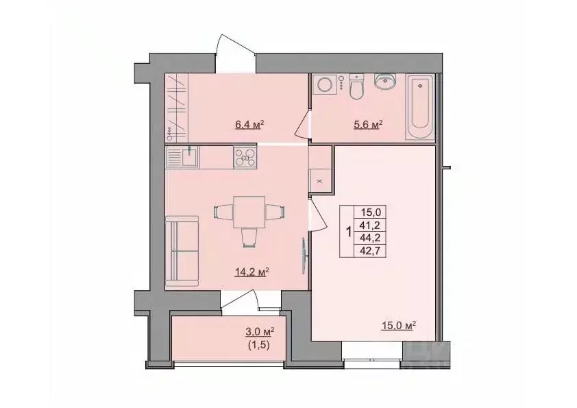 1-к кв. Костромская область, Кострома Магистральная ул., 49А (42.7 м) - Фото 1