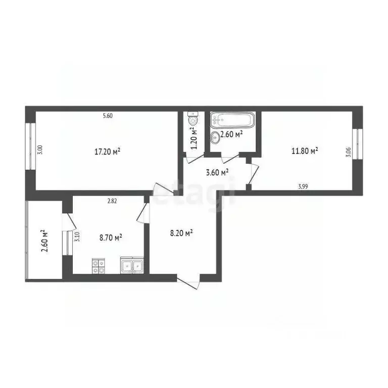 2-к кв. Тюменская область, Тюмень ул. Монтажников, 15А (53.4 м) - Фото 1