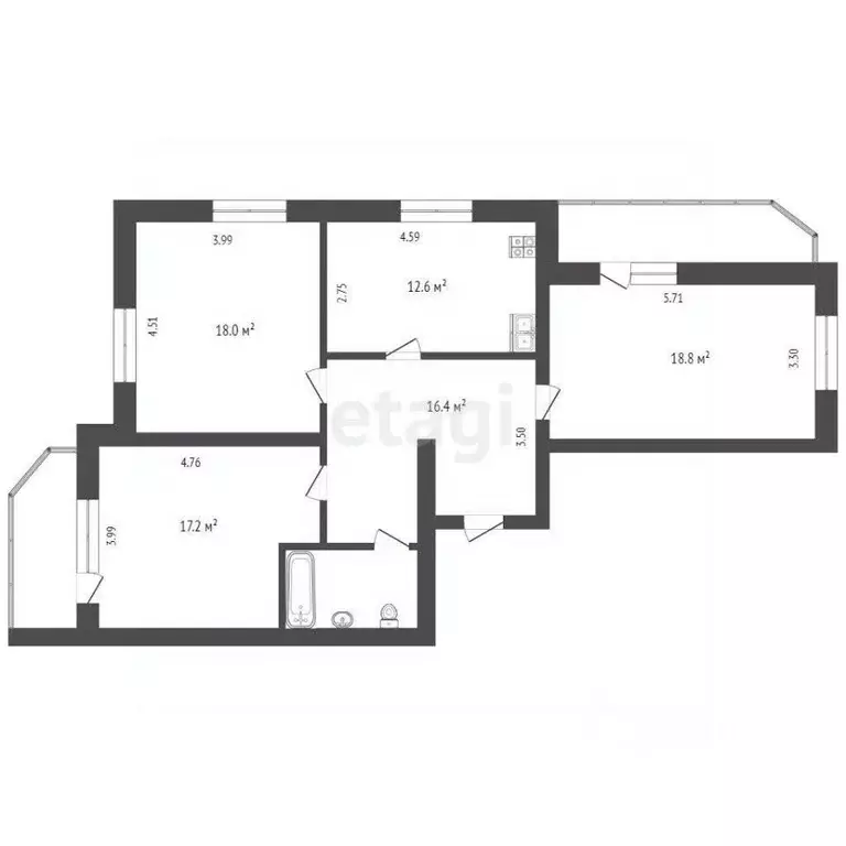 3-к кв. Вологодская область, Вологда Архангельская ул., 13а (88.1 м) - Фото 2