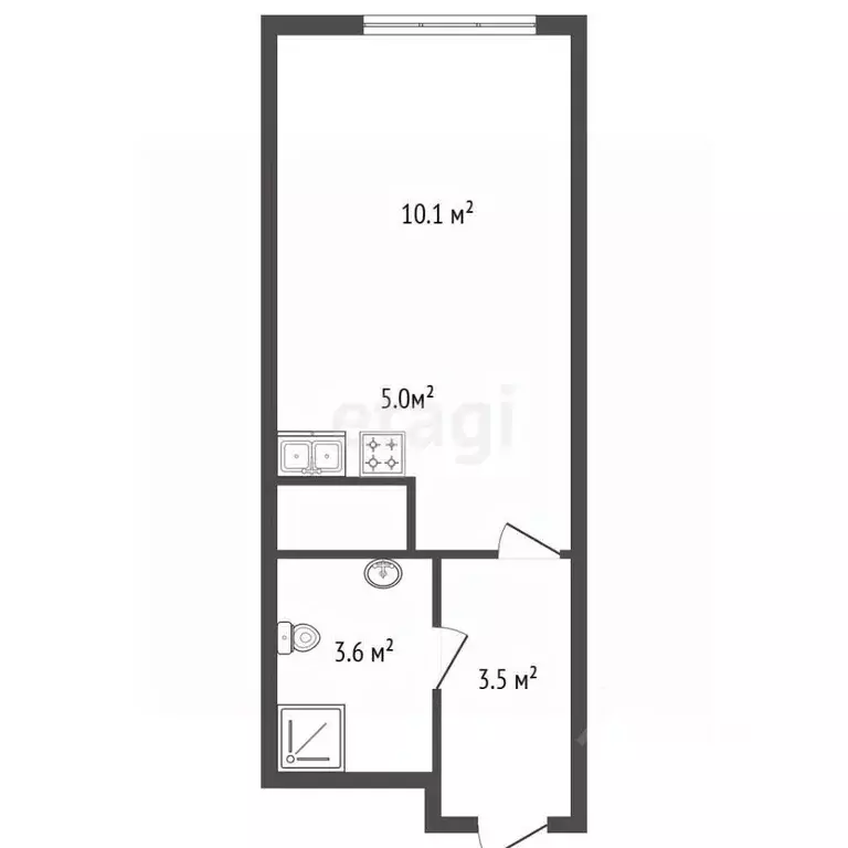 Студия Санкт-Петербург Партизанская ул., 5 (22.6 м) - Фото 2