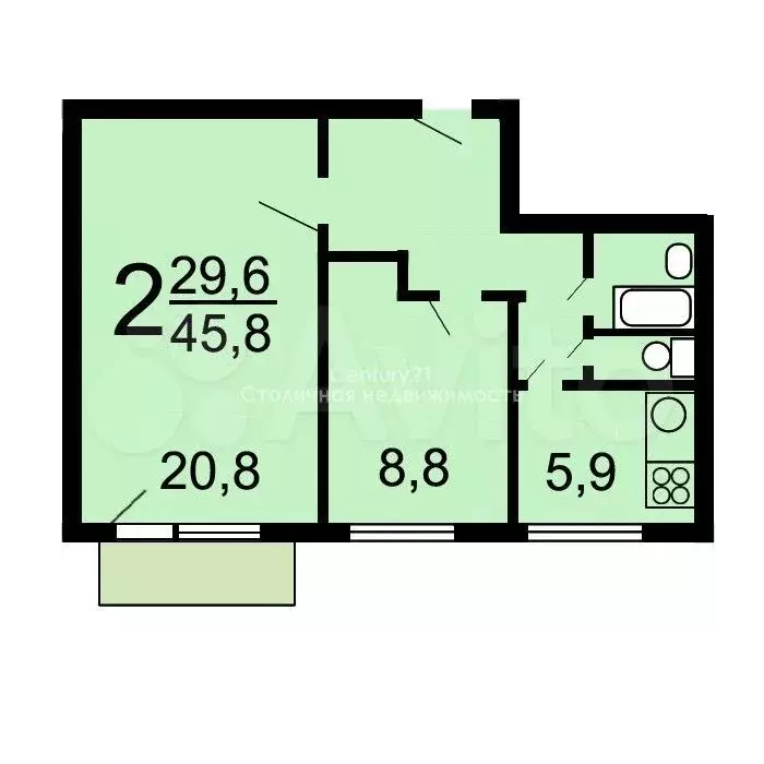 2-к. квартира, 46 м, 8/12 эт. - Фото 0