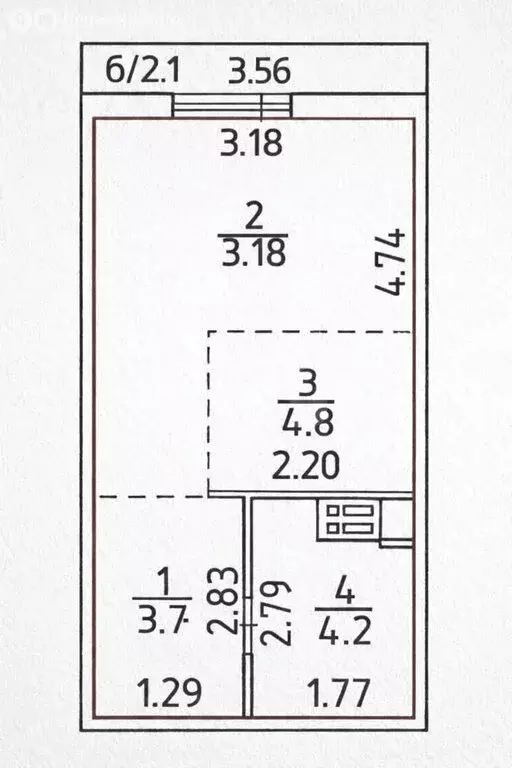 Квартира-студия: село Первомайский, улица Оружейников, 1/6 (26 м) - Фото 1