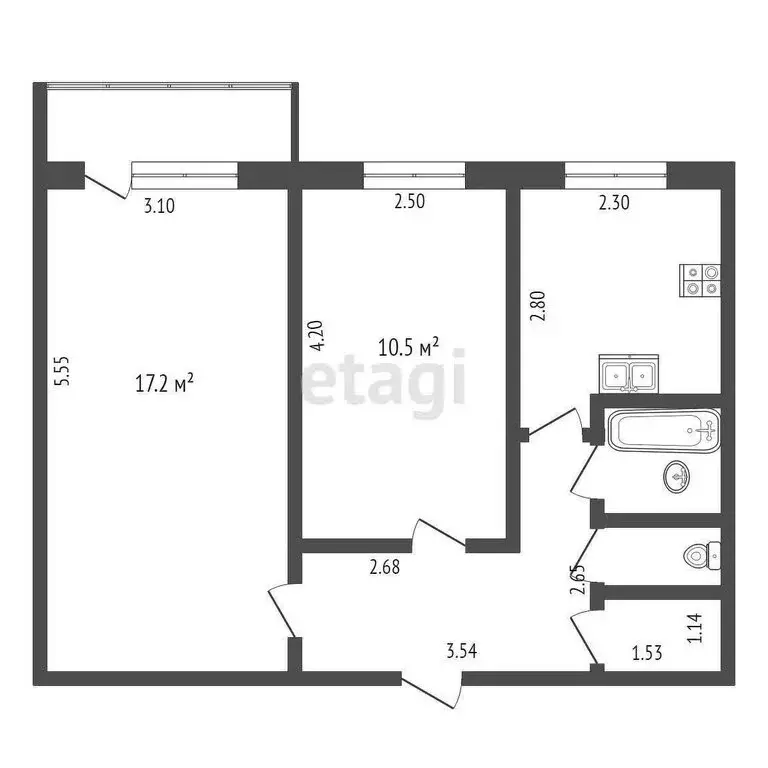 2-комнатная квартира: Абакан, Пирятинская улица, 21 (44.1 м) - Фото 1