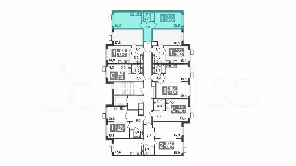 1-к. квартира, 43,2 м, 9/9 эт. - Фото 1