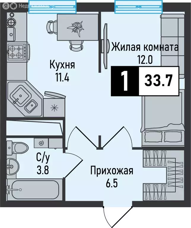1-комнатная квартира: Железноводск, посёлок Иноземцево, улица Рядового ... - Фото 0
