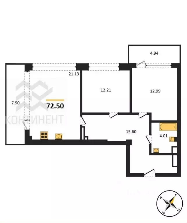 2-к кв. Севастополь ул. Парковая, 15 (72.5 м) - Фото 2