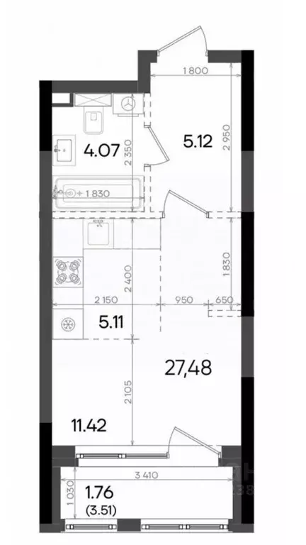 Студия Татарстан, Казань Майская ул., 1А (27.48 м) - Фото 2