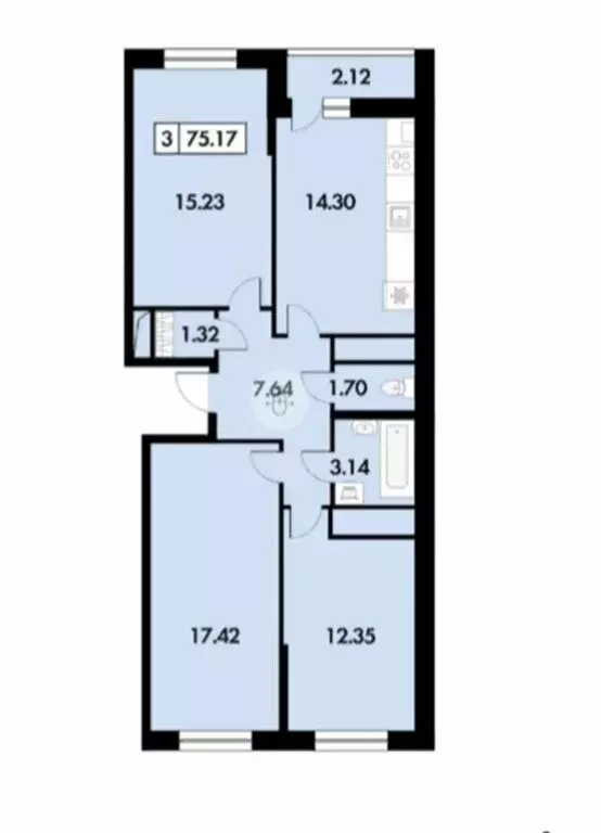 3-комнатная квартира: село Дядьково, Зелёная улица, 29 (75.17 м) - Фото 0