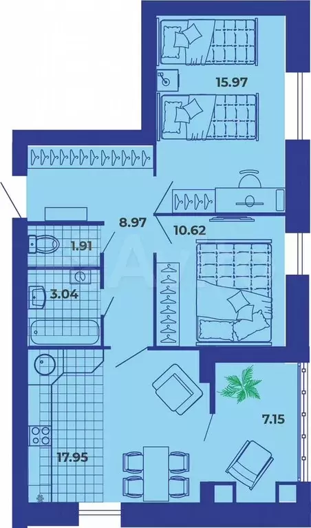 2-к. квартира, 65,5 м, 4/9 эт. - Фото 1