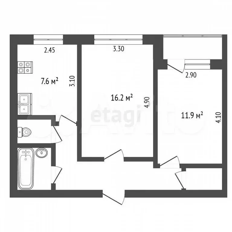 2-к. квартира, 52 м, 6/9 эт. - Фото 0