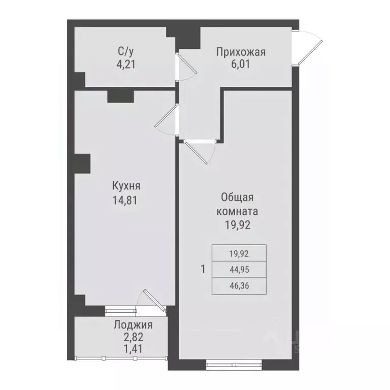 1-к кв. Саха (Якутия), Якутск Парк Победы жилой комплекс (46.36 м) - Фото 1