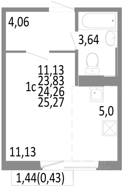 1-к кв. Челябинская область, Челябинск ул. Блюхера, 125В (24.26 м) - Фото 0