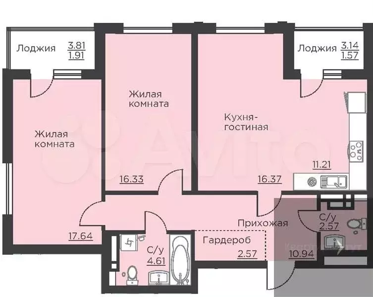 2-к. квартира, 85,7 м, 17/18 эт. - Фото 0