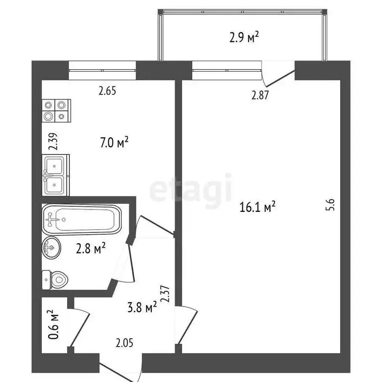 1-комнатная квартира: Крымское, улица Ленина, 13 (30.3 м) - Фото 0