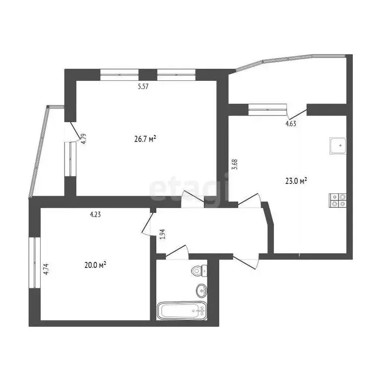 2-комнатная квартира: Тюмень, улица Малыгина, 86к1 (85.2 м) - Фото 1