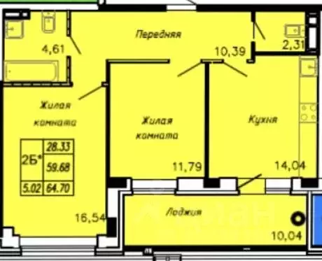 2-к кв. Чувашия, Чебоксары ул. Калинина, 25 (71.0 м) - Фото 0