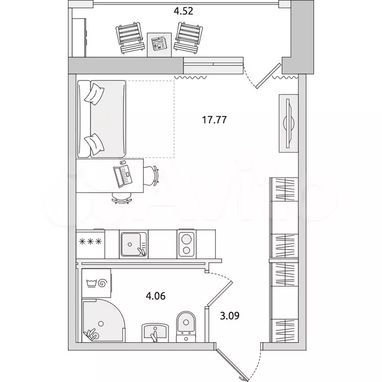 Квартира-студия, 25 м, 9/15 эт. - Фото 1