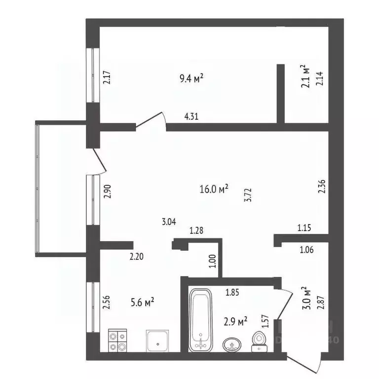 2-к кв. Тюменская область, Тюмень ул. Мельникайте, 94 (40.0 м) - Фото 2
