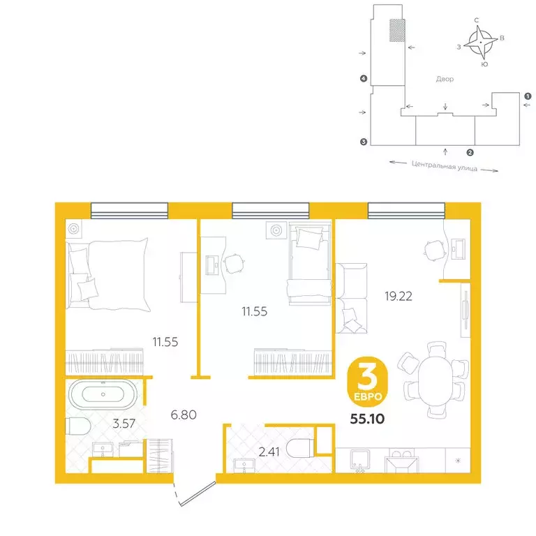 3-комнатная квартира: Тюменский муниципальный округ, село Горьковка, ... - Фото 1